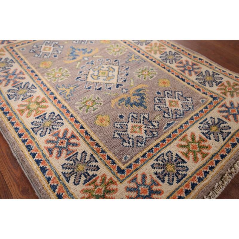 Geometric Kazak Accent Rug Handmade Oriental Wool Carpet - 2'1" x 2'10"