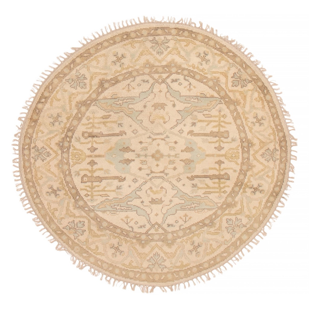 ECARPETGALLERY Hand-knotted Royal Oushak Ivory Wool Rug - 5'0 x 5'0