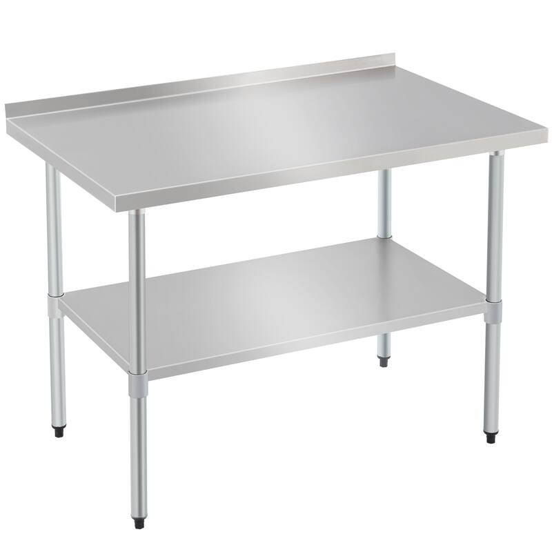 Profeeshaw Stainless Steel Work Table with Backsplash & Adjustable Shelf for Commercial Use - 48"L x 30"W x 37"H