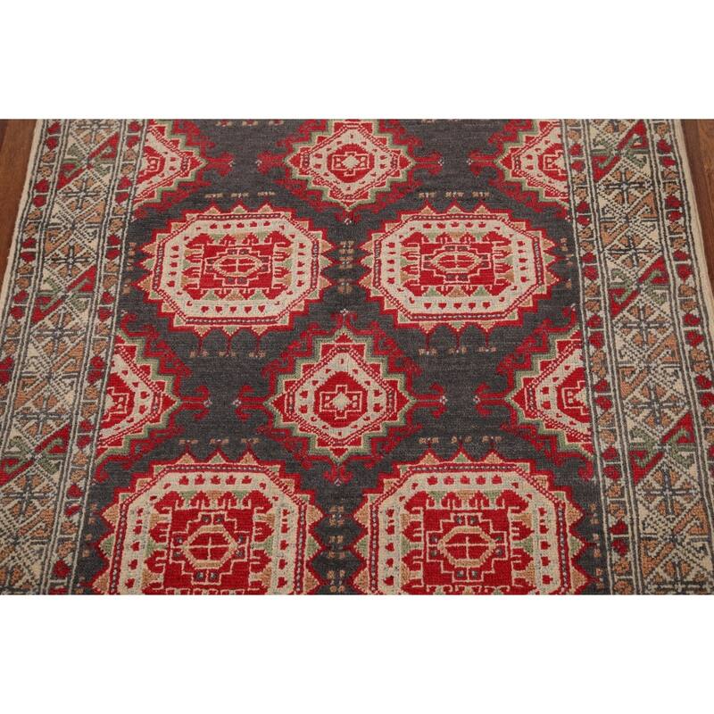 Charcoal Gray Kazak Oriental Accent Rug Handmade Wool Carpet - 3'2" x 4'11"