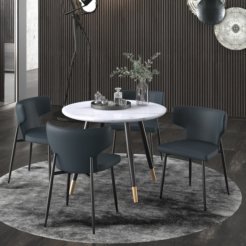 Contemporary Faux Leather and Metal Dining Chair, Set of 4