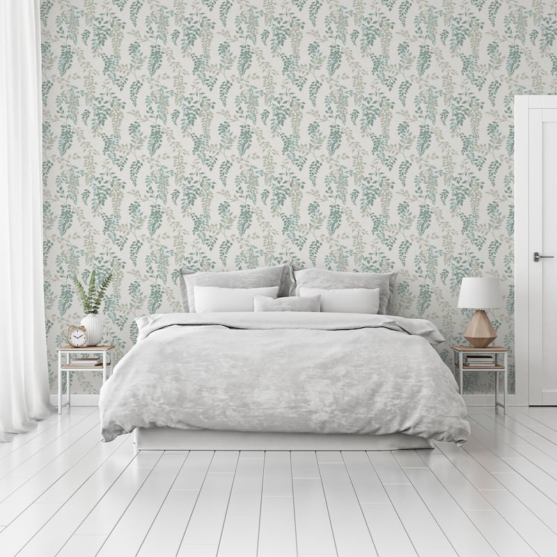 Wisteria Leaf Green Wallpaper - 20.8 in. W x 33ft L - Double Roll