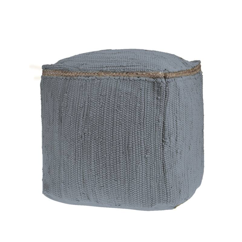HomeRoots 18" Dark Gray And Natural Cotton And Jute Cube Pouf Ottoman