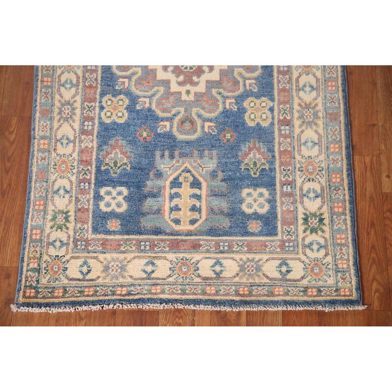 Blue Kazak Accent Rug Hand-Knotted Wool Carpet - 2'8" x 4'5"