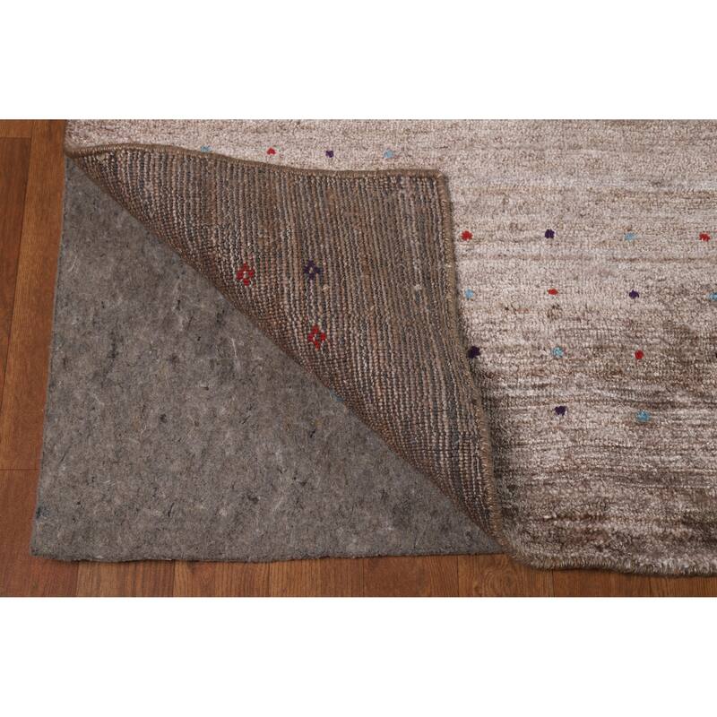 Brown Gabbeh Oriental Area Rug Hand-Knotted Silk Carpet - 8'11" x 11'8"