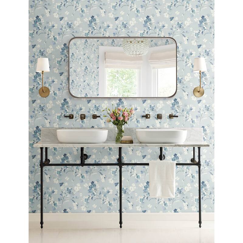 Chesapeake Azalea Light Blue Floral Branches Wallpaper