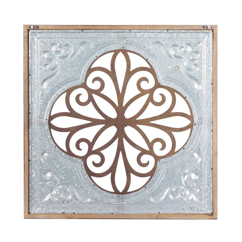 Metal Scroll Cutout Wall Decor with Brown Wood Accents - Gray - Roche River Decor