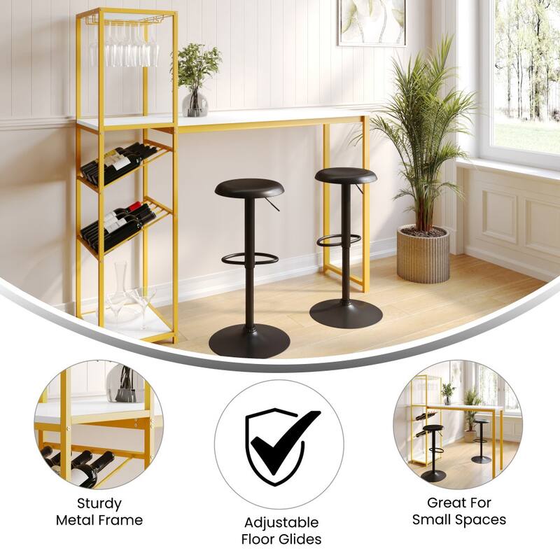 Modern Freestanding Metal Bar Table with Bottle and Stemware Storage