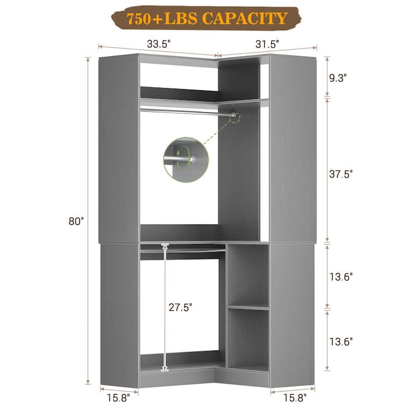 Cimly Set of 3 Freestanding Corner Closet System, Space-saving Closet Organizer for Walk-in/ Reach-in Closet