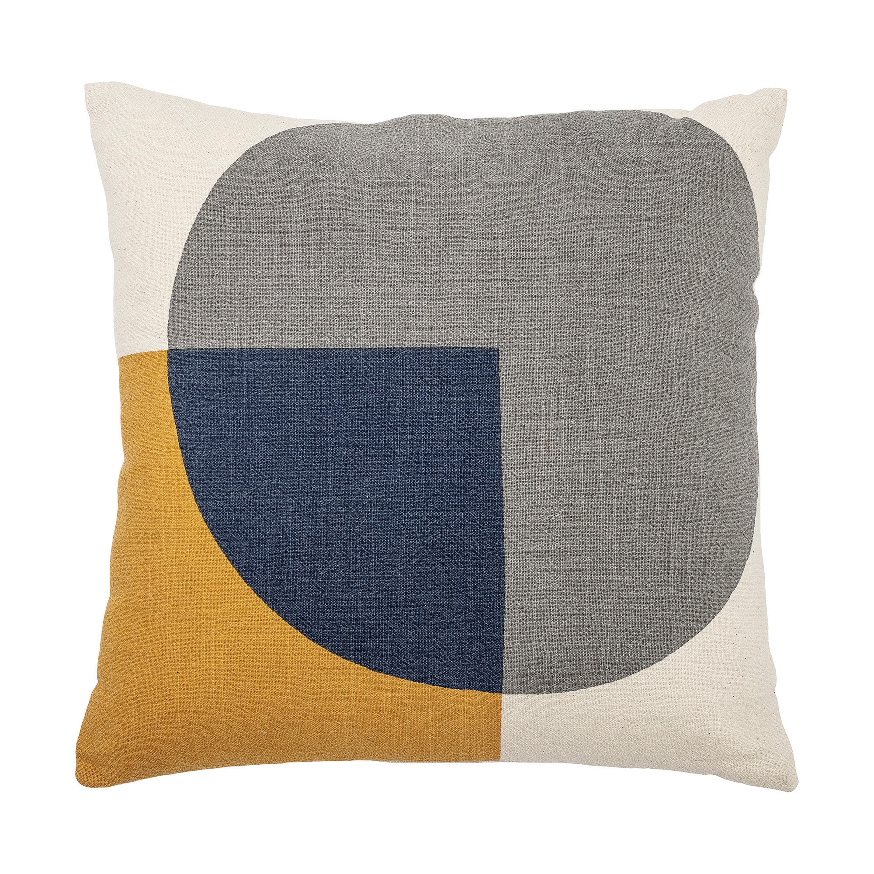 Square Cream Cotton Pillow With Printed Mustard Blue Shapes Solid Cream Back Overstock 31629170