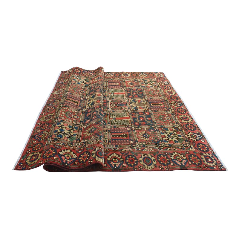 Fine Vintage Distressed Rizagul Red/Beige Rug - 6'8" x 9'6"