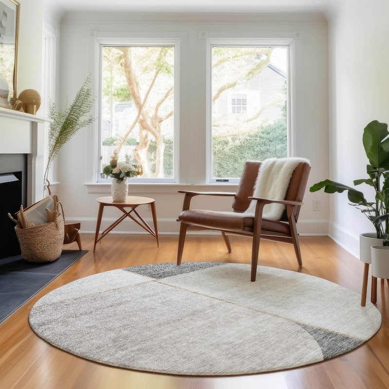 Premium Washable Super Soft Contemporary Deco Mayfield Rug - Taupe - 8' x 8' - Round