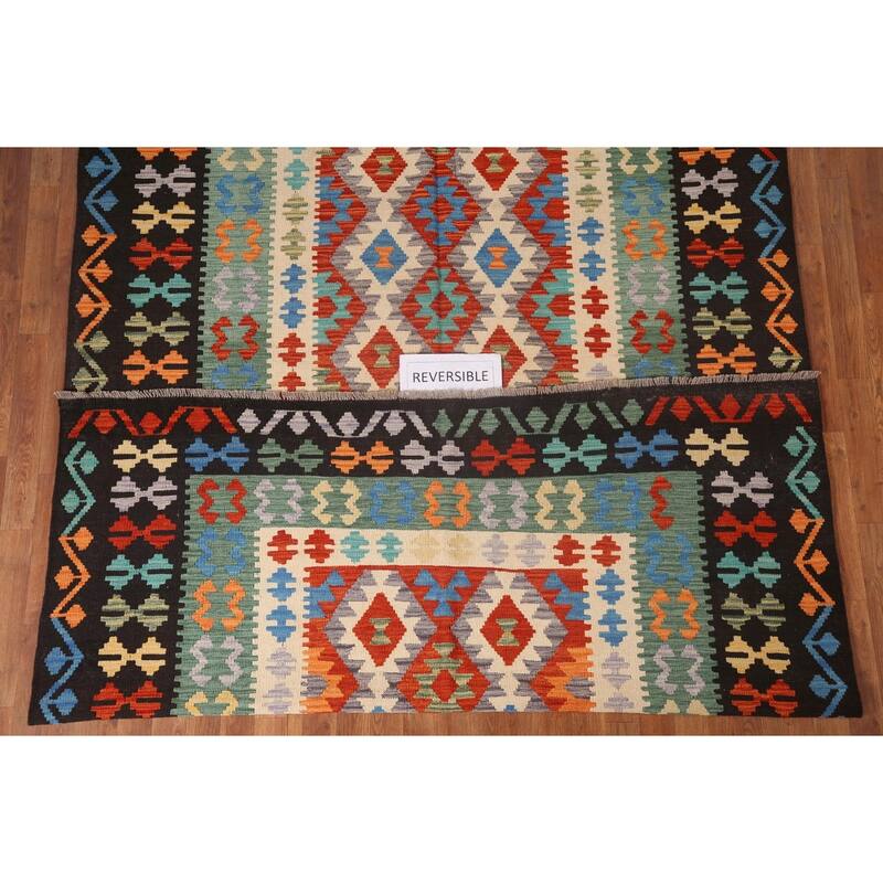 Hand Woven Oriental 100% Wool Carpet Southwestern Geometric Multi-Colored Kilim Area Rug - 9' 10'' X 7' 0''