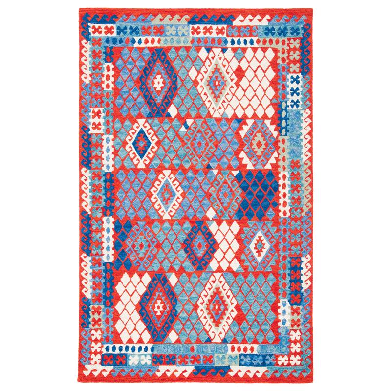 SAFAVIEH Handmade Aspen Jolies Boho Wool Rug - 7' Square - Red/Blue