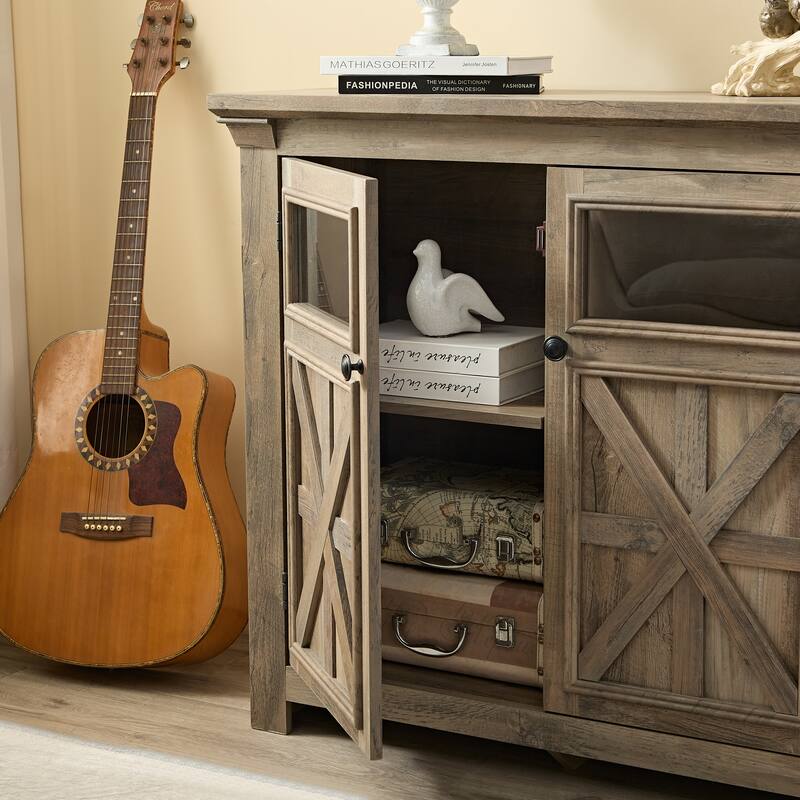 Farmhouse Coffee Bar Cabinet Kitchen Sideboard Buffet Cabinet with Adjustable Shelves, Gray Wash Entryway Storage Cabinet