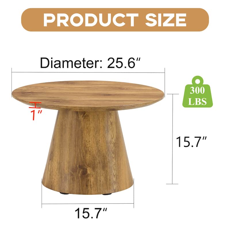 Natural Wood Grain MDF Round Coffee Table - 25.6" Diameter, 15.7" Height.Natural Wood Grain Texture Sticker