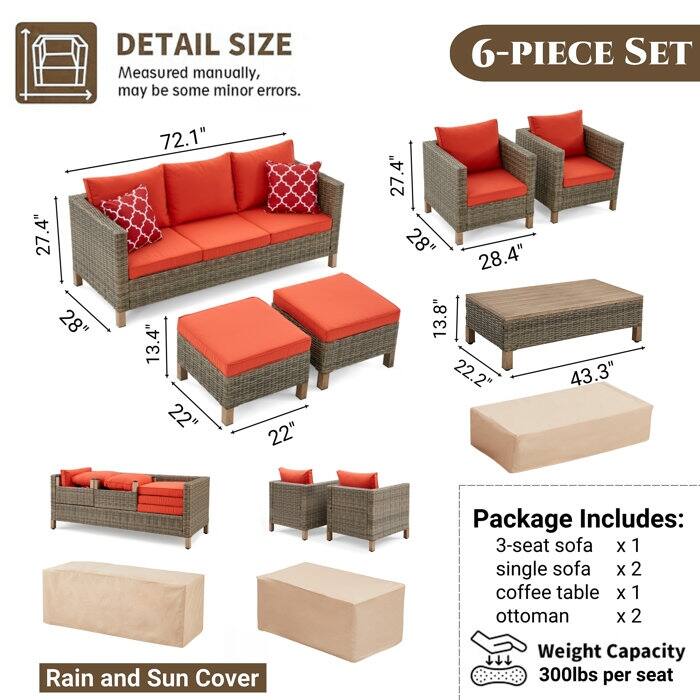6 Piece Sectional Seating Group with Cushions