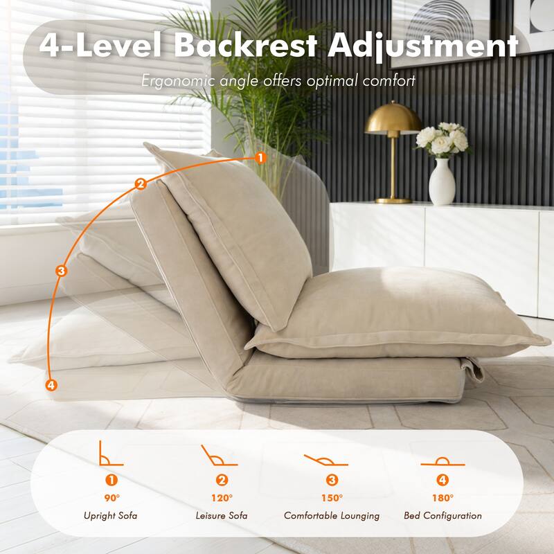 Chenille Upholstered Convertible Flip Comfy Bean Bag Lazy Sofa with Adjustable Backrest for Living Room