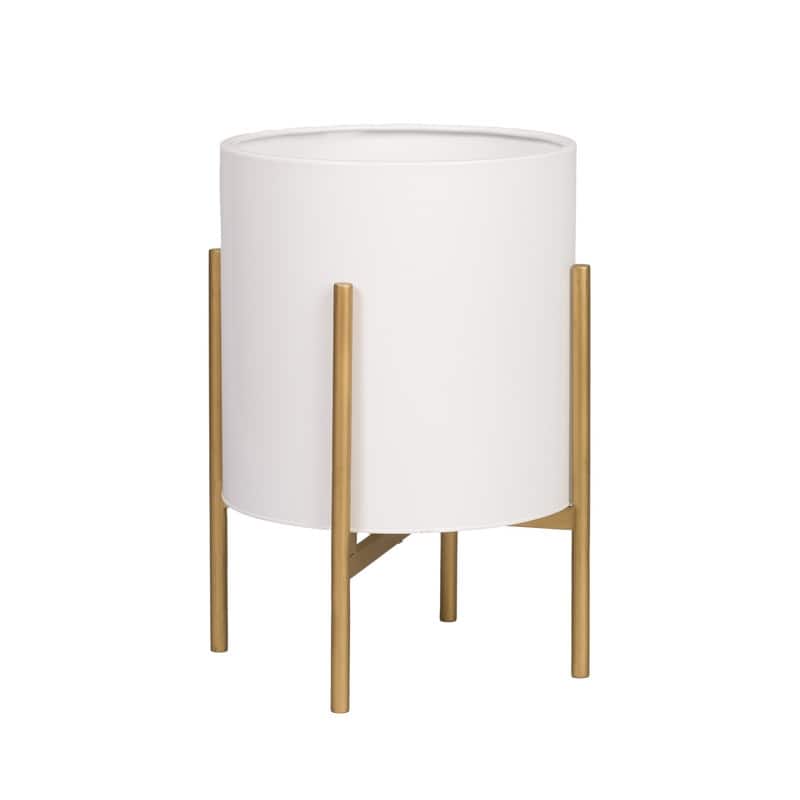 Raya White Mid-Century Modern Planter with 4-Leg Metal Base