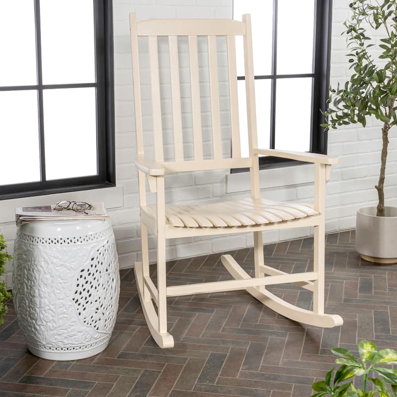 Parker Farmhouse Classic Slat-Back 350-LBS Support Acacia Wood Outdoor Rocking Chair, by JONATHAN Y