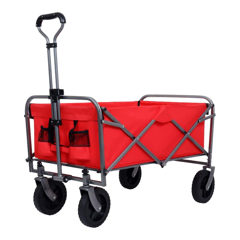 Foldable Hand Cart, Wheeled Collapsible Hand Cart with Beverage Holder