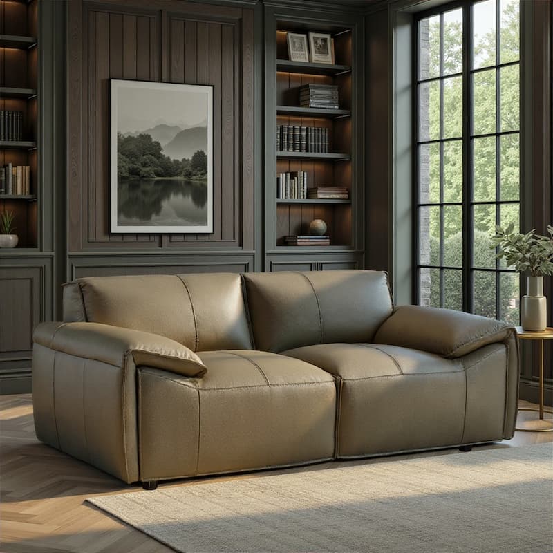 Tanner Top Grain Leather Loveseat, Sofa, or Living Room Set with Padded Arms