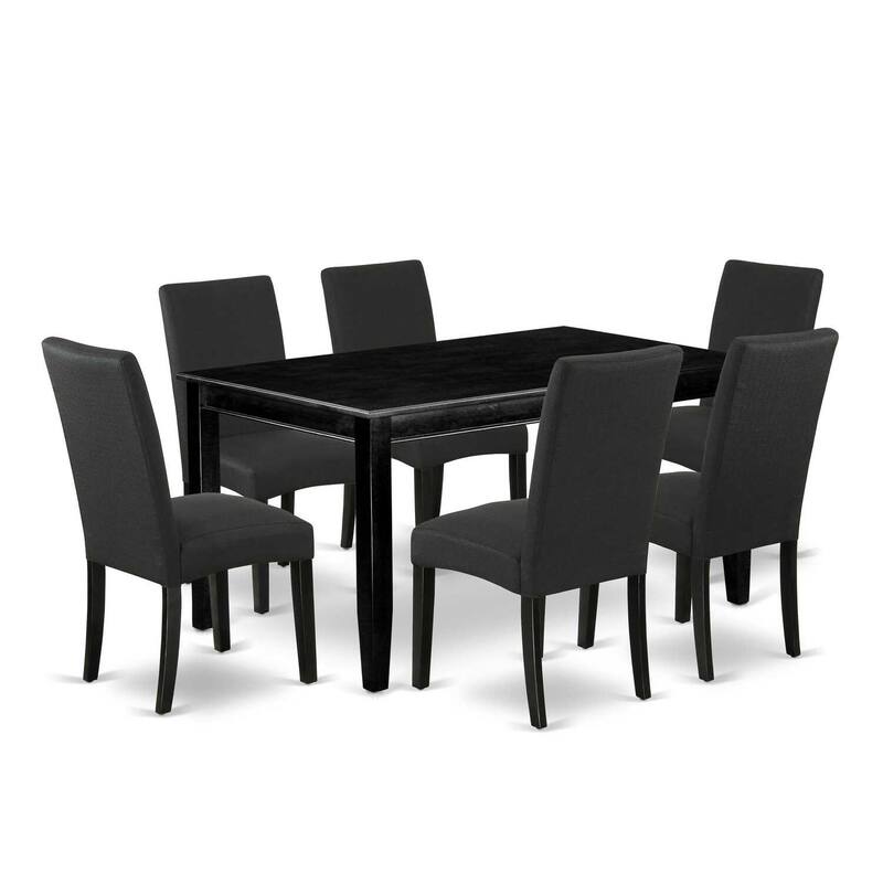 HomeStock 7-Piece Rectangle Black Finish Solid Wood Top Dining Table with 6 Parson Chairs with Lattice Back