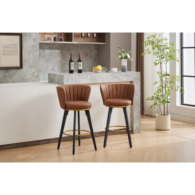 Counter Height Bar Stools Set of 2, 360° Swivel Upholstered Barstools with Backs and Metal Legs, 26" H Seat Height