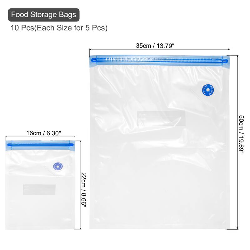 10pcs Sous Vide Bags Reusable Vacuum Food Sealer Bag 22cm x 16cm,50cm x 35cm - White