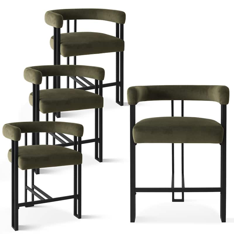 24" Seat Height Upholstered Velvet Solid back Counter Stool (Set of 4) - Olive