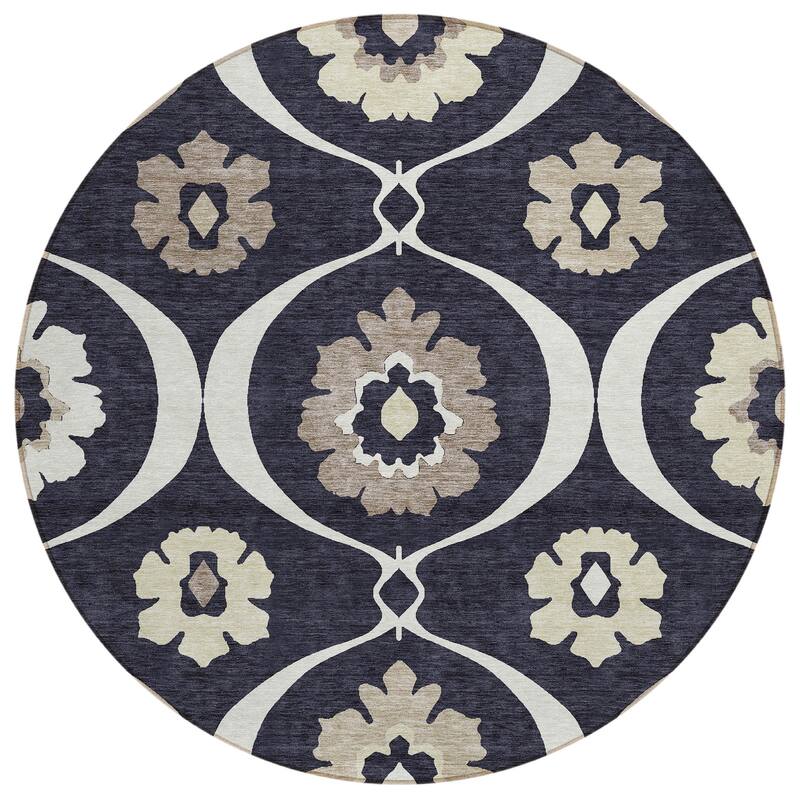 Machine Washable Indoor/ Outdoor Chantille Floral Geo Rug