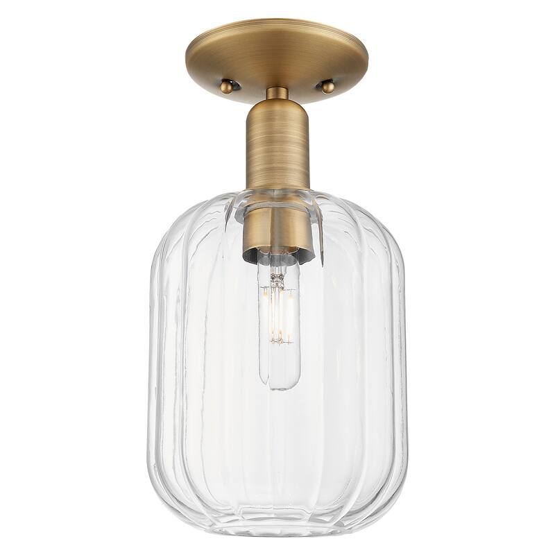 Innovations Lighting Downtown Urban - Preston - 1 Light 7" Jar Shade Semi-Flush Mount Light - Brushed Brass/Clear Shade