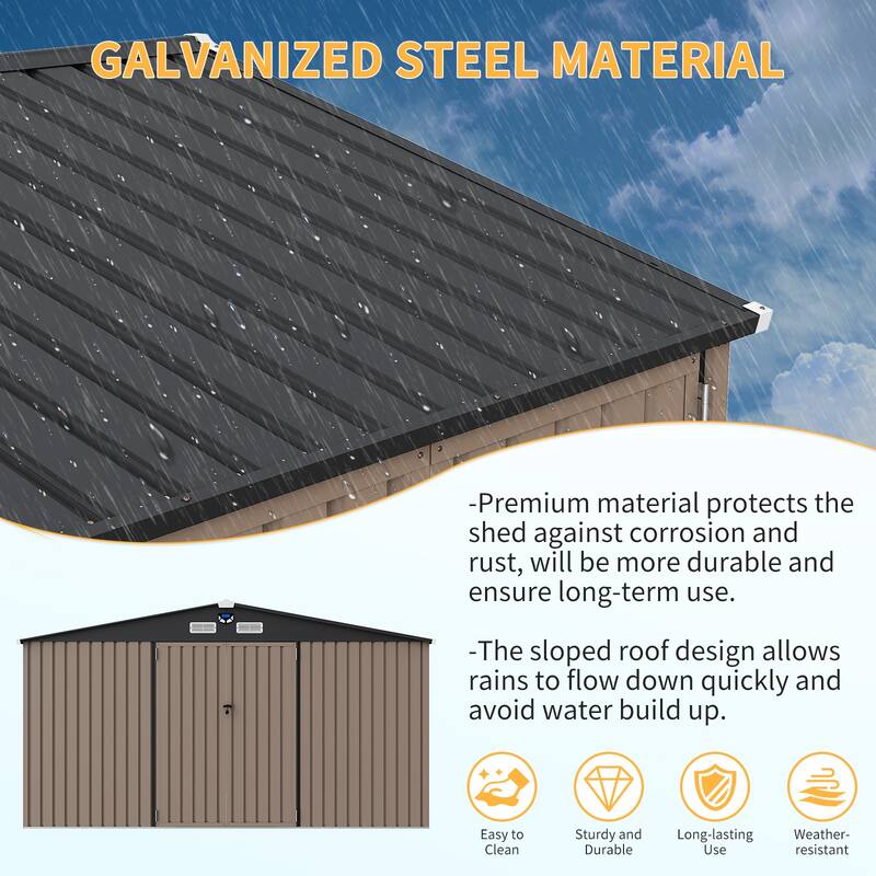 10x12FT Outdoor Metal Storage Shed with Lockable Door, Vents, Windows & Solar Light