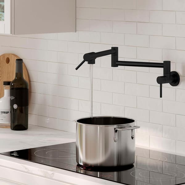 slide 2 of 10, STYLISH Stainless Steel Two Handle Wall Mount Pot Filler Faucet Matte Black
