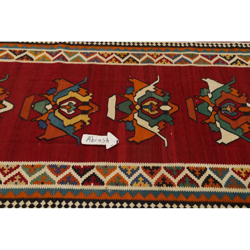 Vegetable Dye Kilim Qashqai Persian Vintage Runner Rug - 4'2"x 12'8"