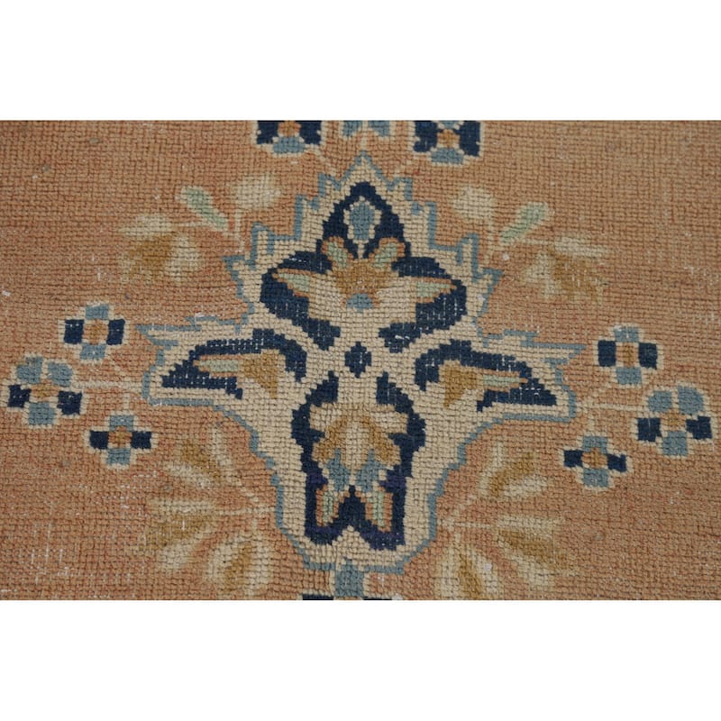 Orange Kerman Vintage Persian Area Rug Hand-Knotted Wool Carpet - 7'0" x 9'10"