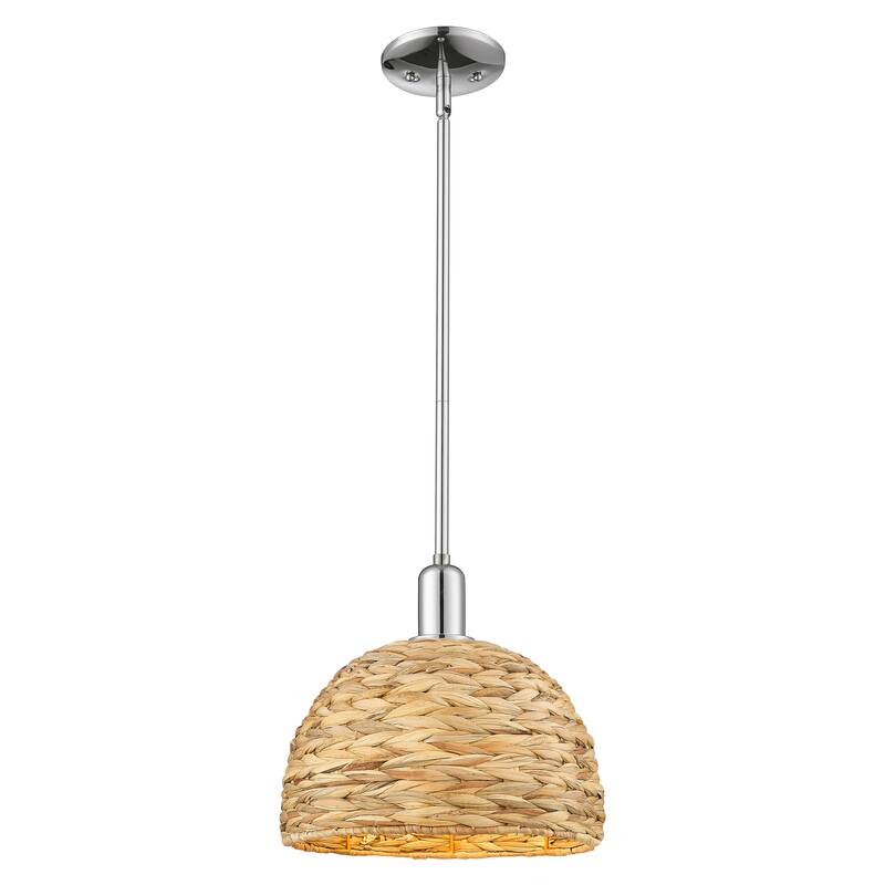 Innovations Lighting Endless Possibilities Arcadia - Woven Rattan - 1 Light 12" Stem Hung Mini Pendant - Polished Chrome