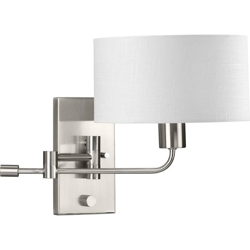 Carrick Collection One-Light Brushed Nickel Summer Linen Shade Transitional Wall Light - 10 in x 10.87 in x 11.75 in