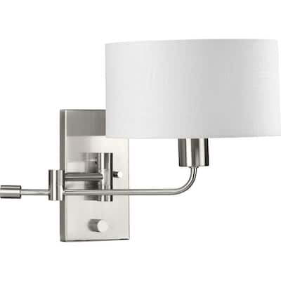 Carrick Collection One-Light Brushed Nickel Summer Linen Shade Transitional Wall Light - 10 in x 10.87 in x 11.75 in