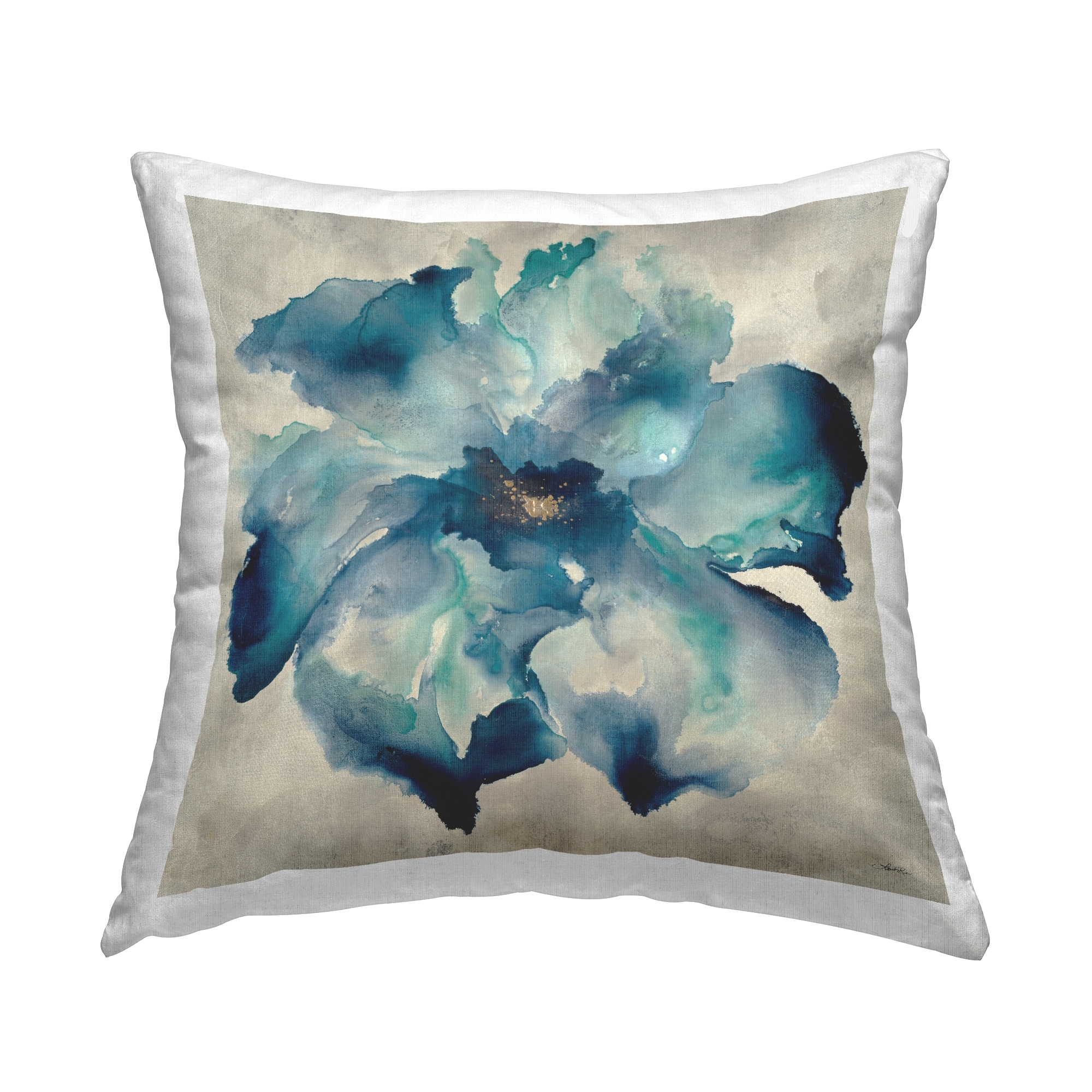 Stupell Blue Flower Watercolor Splash Printed Throw Pillow Design by Leah Rei