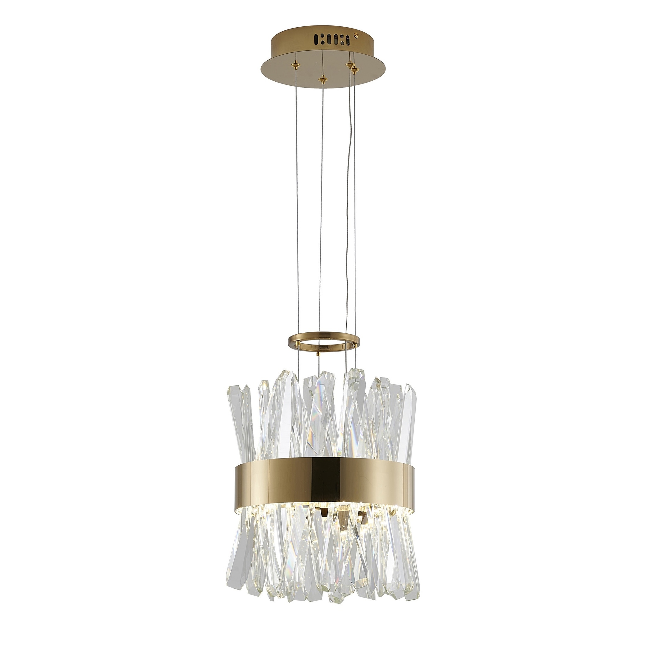 Contemporary 2-Light Gold LED Chandelier With Clear Crystals