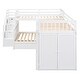 preview thumbnail 34 of 43, Twin-Twin over Full L-Shaped Bunk Bed with 3 Drawers, Portable Desk, Wardrobe, Guardrails & Solid Pine Frame, Grey