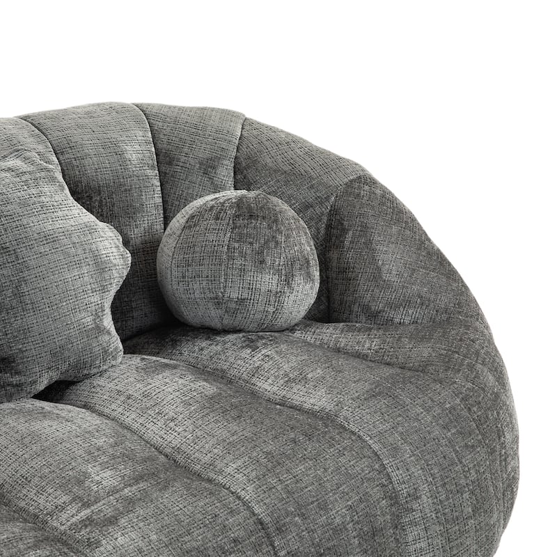 Chenille Upholstered Bean Bag Chair, Lazy Floor Sofa with Foam Filler, Fluffy Bean Bag Sofa with 3 Pillows & High Backrest
