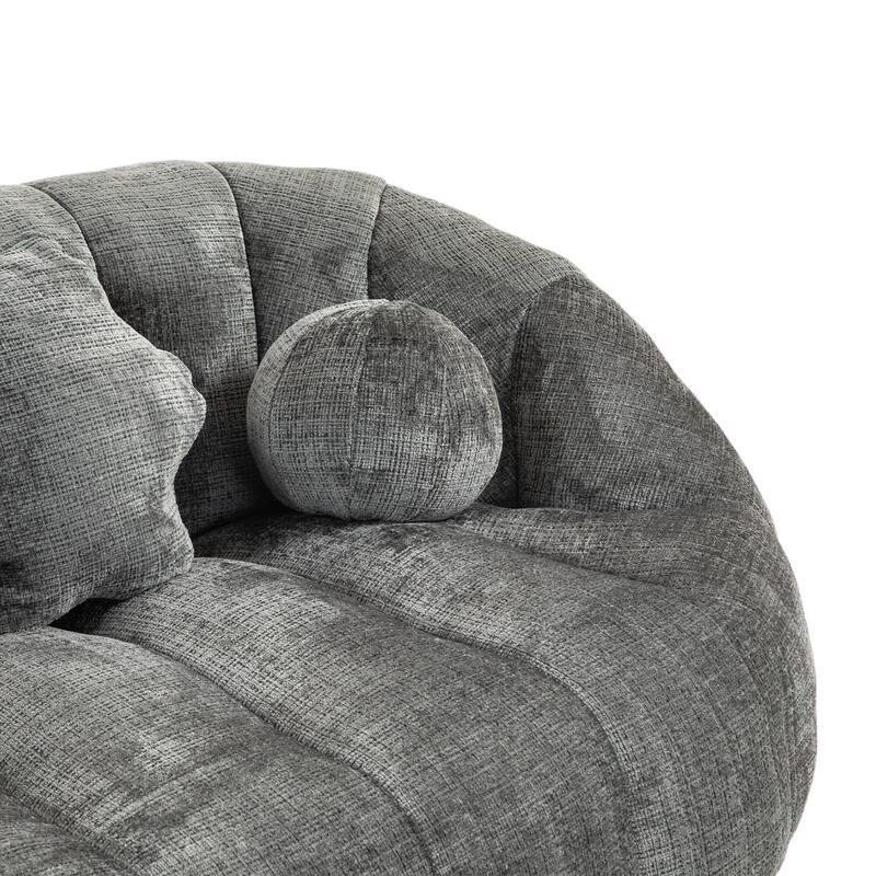 Gray Modern 63.78" Chenille Upholstered Lounge Chair with High Density Foam Filling and Pillows