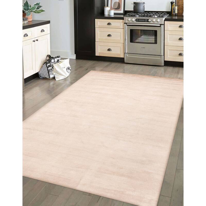 ECARPETGALLERY Hand Loomed Shimmer Beige Viscose Rug - 6'6 x 10'0