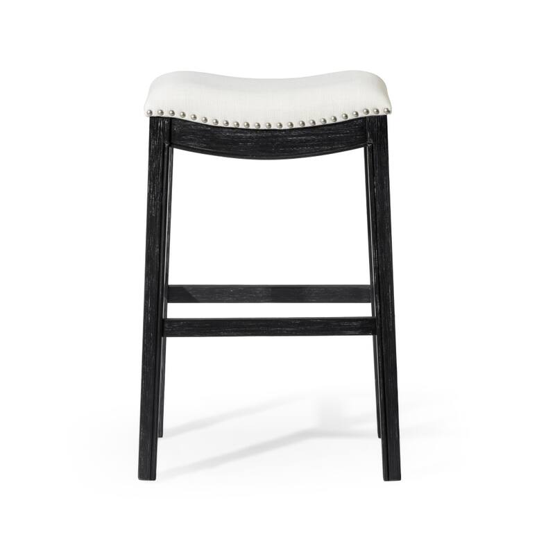 HomeRoots 31" White and Black Fabric and Solid Wood Backless Bar Height Bar Chair