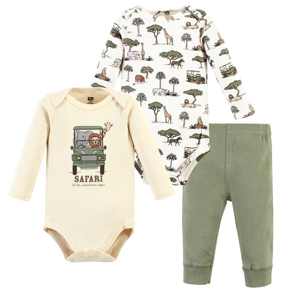 slide 1 of 1, Hudson Baby Long-Sleeve Bodysuits and Pants, Going On Safari Newborn - Going On Safari Long Sleeve