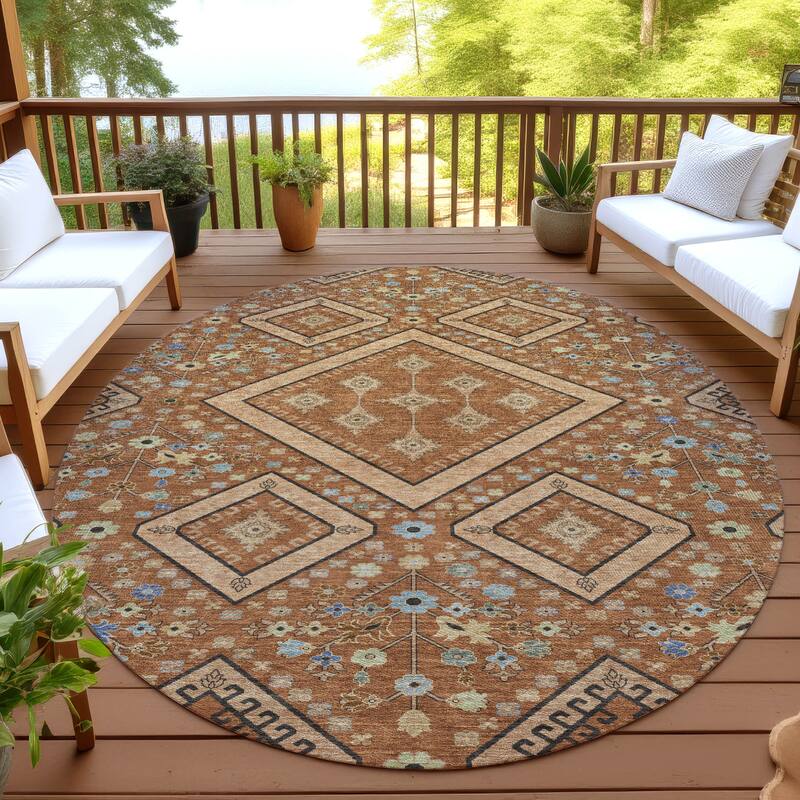 Machine Washable Indoor/ Outdoor Boho Milli Chantille Rug - Paprika - 8' x 8'