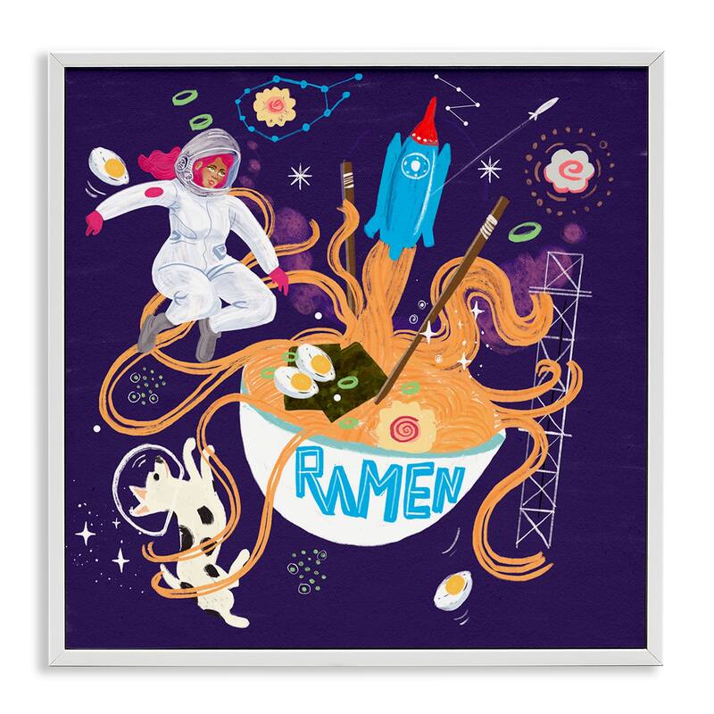 Stupell Whimsical Ramen in Space Framed Giclee Art Design By Juliet Rose Philips - 24 x 24 - White
