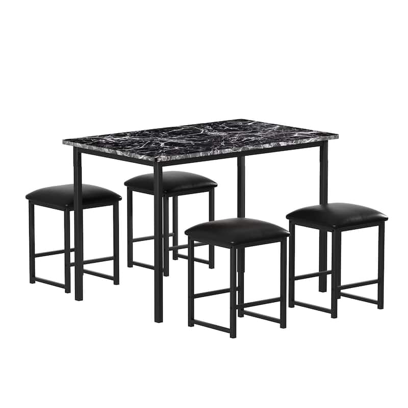 VECELO Kitchen Table and Chairs for 4, Dining Table Set with PU Chairs/Stools, Wooden Tabletop